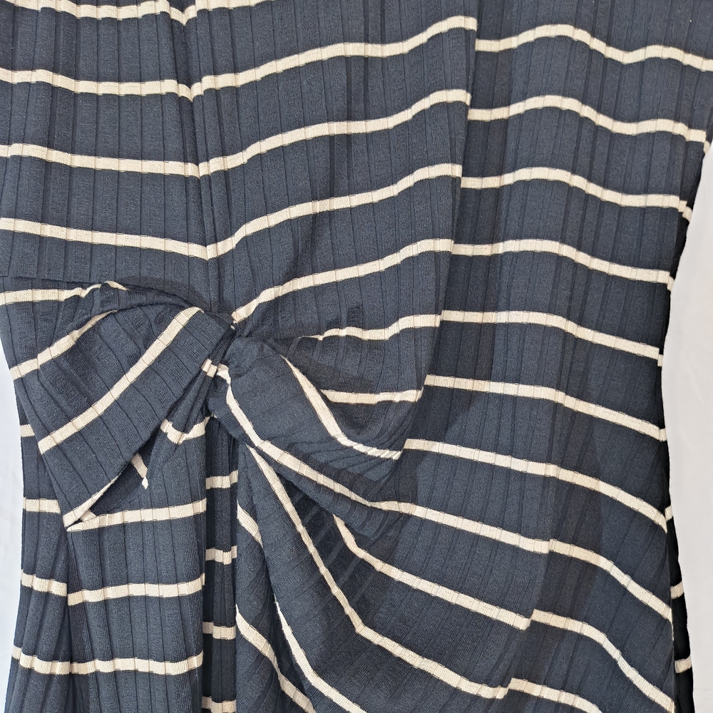 Evereve Black and Cream Striped Tie-Waist Sleeveless Midi Dress - Picture 8 of 11